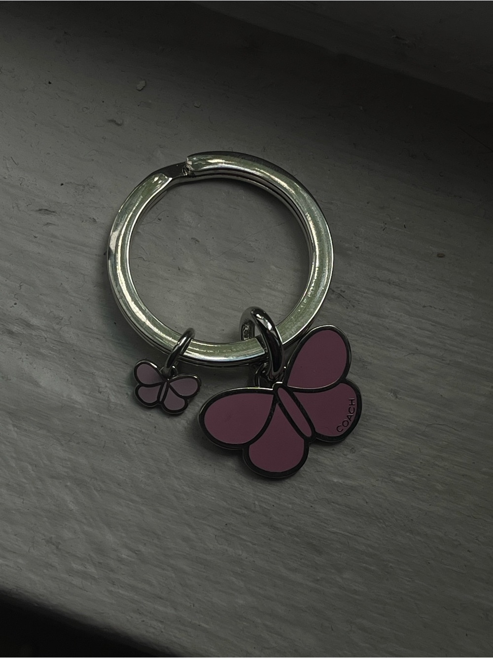 Coach Pink Butterfly Keyring Charm with Silver Hardware